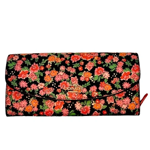 COACH Sierra Posey Cluster Floral Coated Canvas Satchel Bag Black/Pink Wallet - Picture 8 of 12